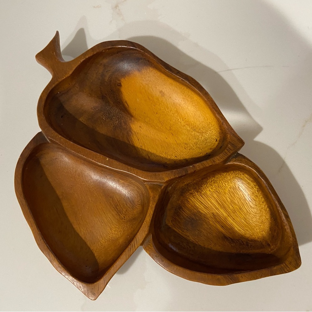 Vintage Genuine Monkey Pod Wood Hand Carved Divided Serving Tray Dish
